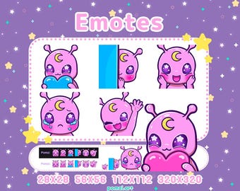 Kawaii Chibi Alien Emotes - PINK - Part 1 for Twitch, Discord, Kick, Youtube, Streaming. 5 cute alien twitch emotes!