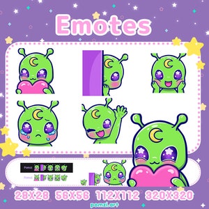 Kawaii Chibi Alien Emotes Teil 1 für Twitch, Discord, Kick, Youtube, Streaming. 5 süße Alien Twitch Emotes!
