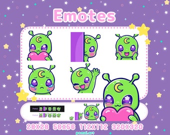 Kawaii Chibi Alien Emotes Part 1 for Twitch, Discord, Kick, Youtube, Streaming. 5 cute alien twitch emotes!