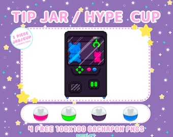 Kawaii Dark Neon Pixel Art Claw Machine Tip Jar: Streamer Hype Cup (Digital Download)