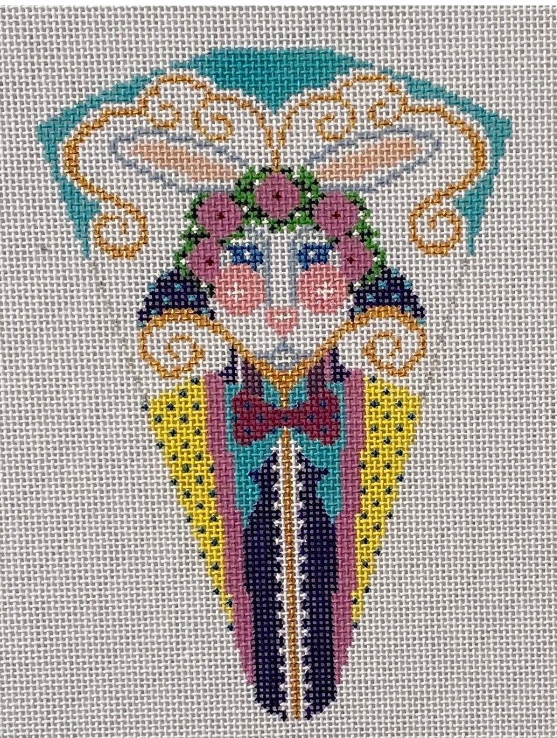 Shelly Tribbey hand painted needlepoint canvas Rosey Rabbit