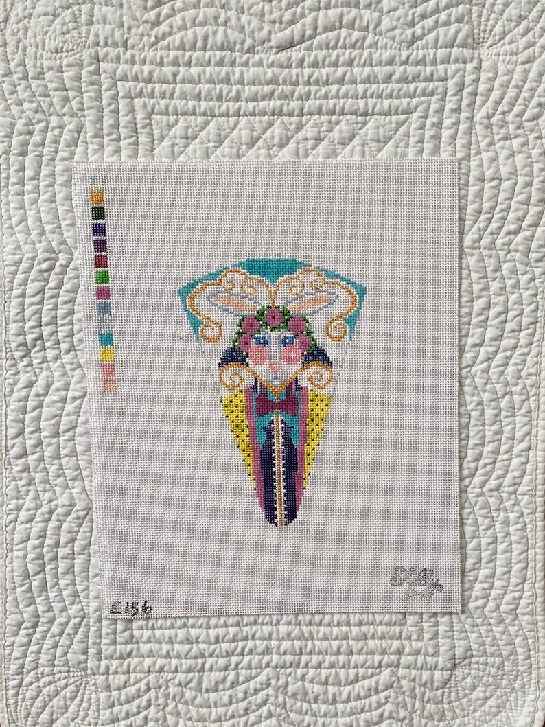 Shelly Tribbey hand painted needlepoint canvas Rosey Rabbit