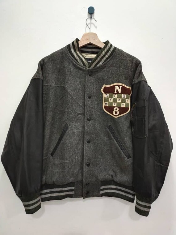 Vintage Nicole Club leather sleeve varsity jacket Large size - Etsy México