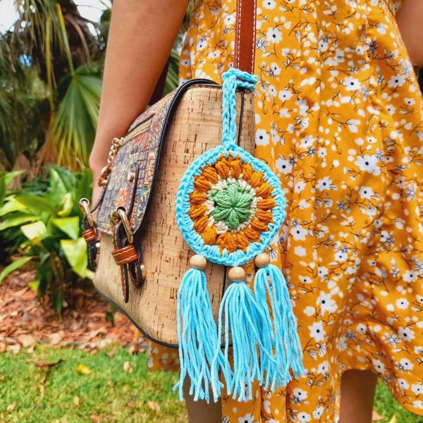 Crochet Dreamcatcher Keychain,Tassel Bag Keychain, Bag Decoration,Boho Mandala Bag Charm,Bag Accessory, Mandala  Rearview Mirror Car Charm