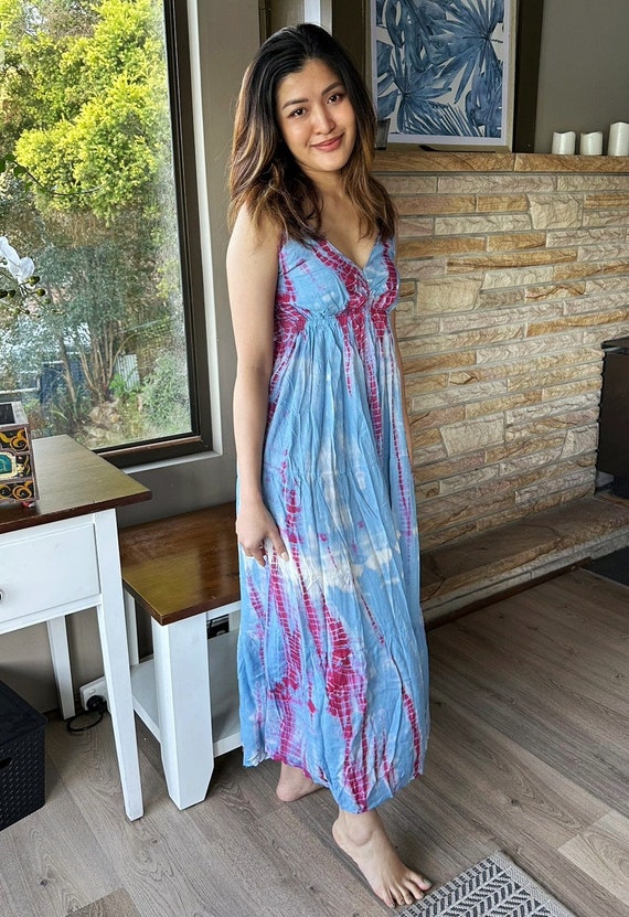 blue tie dye slip dress Silk Laundry 90s Slip Dress