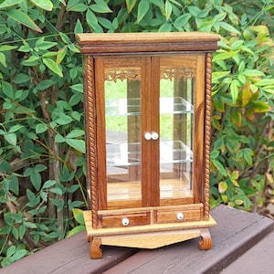 Double Doors Miniature Teak Display Cabinet | Miniature Wood Showcase |Handmade Miniature Showcase |Dollhouse Furniture | Mini curio cabinet