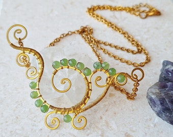 Grüner Achat Messing Draht Gewickelt Halskette, Draht Halskette, Achat Halskette, Draht Schmuck, Wire Wrapping Spirituelle Halskette
