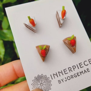 Set of 2 Miniature food earrings, Handmade Pastry Earrings, Clay earrings, Pastry earrings, Carrot Cake Earrings, Chocolate Cake Earrings