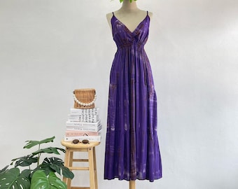 Vestido maxi tie dye verde oscuro, vestido de playa, vestido de verano, vestido boho, vestido hippy shibori, vestido de espalda abierta, vestido largo boho verde oscuro