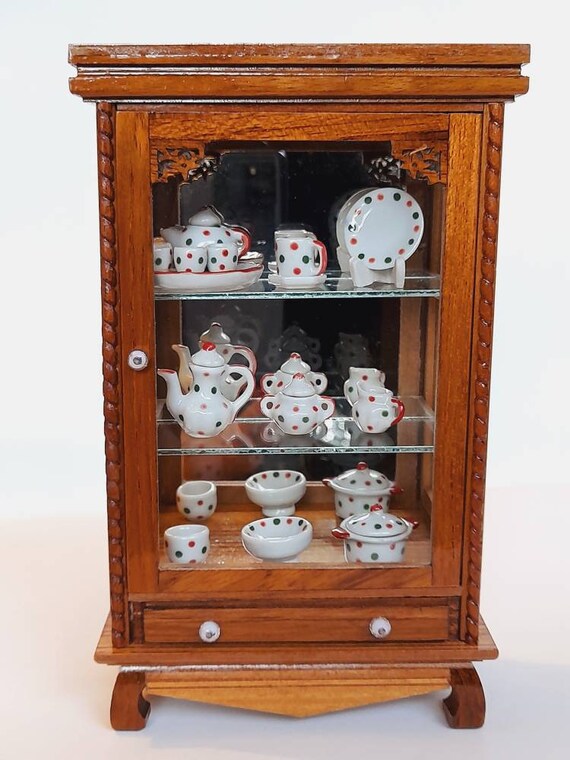 Miniature Hand Painted Ceramic Set With Teak Etsy