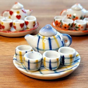 1:12 Miniature Ceramic Tea Set | Hand Painted Miniature Tea Set | Dollhouse Kitchenware | Collectible Miniature Tea Set