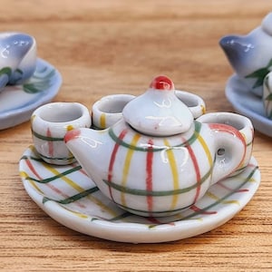 1:12 Miniature Ceramic Tea Set | Hand Painted Miniature Tea Set | Dollhouse Kitchenware | Collectible Miniature Tea Set