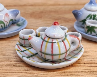1:12 Miniature Ceramic Tea Set | Hand Painted Miniature Tea Set | Dollhouse Kitchenware | Collectible Miniature Tea Set