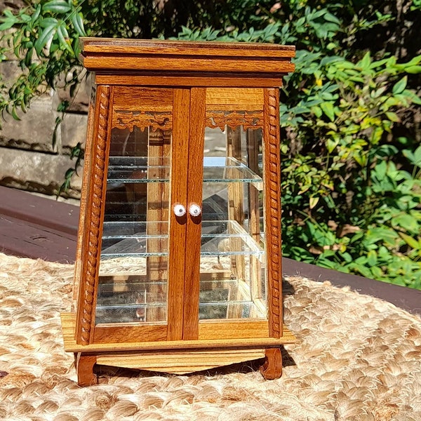 Miniature Teak Cabinet | Mini Wooden Curio Cabinet | Handmade Miniature Cabinet | Vintage Style Mini Cabinet | Amulet Cabinet