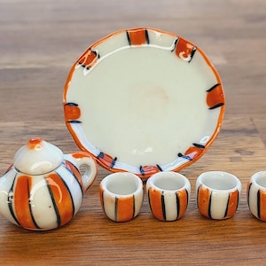 1:12 Vintage Miniature Ceramic Tea Set | Hand Painted Miniature Tea Set | Dollhouse Kitchenware | Collectible Miniature Tea Set
