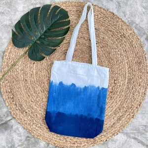 Tote tie dye bag, Indigo tie dye bag with zipper, Handmade tie-dye natural bag, Indigo tie dye shopping bag, Double layered tote bag