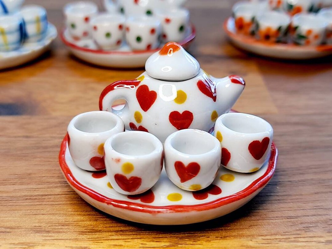 112 Miniature Ceramic Tea Set Hand Painted Miniature Tea Set Dollhouse