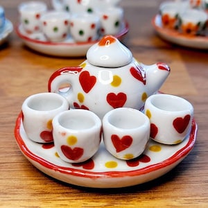 1:12 Miniature Ceramic Tea Set | Hand Painted Miniature Tea Set | Dollhouse Kitchenware | Collectible Miniature Tea Set | Love Heart Tea Set