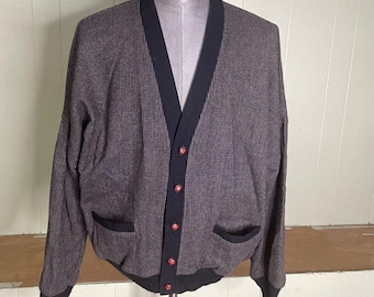 Vintage Pendleton USA brown black Wool V Neck Grandpa cardigan Sweater Jacket XL