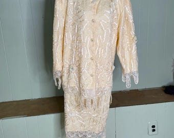 Vestido vintage Mattina T, traje con top de encaje y falda para madre de la novia, color crema 24