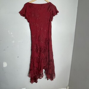 Vintage 90s Adrianna Papell Red Silk Floral Asymmetrical Dress Size 8 image 3