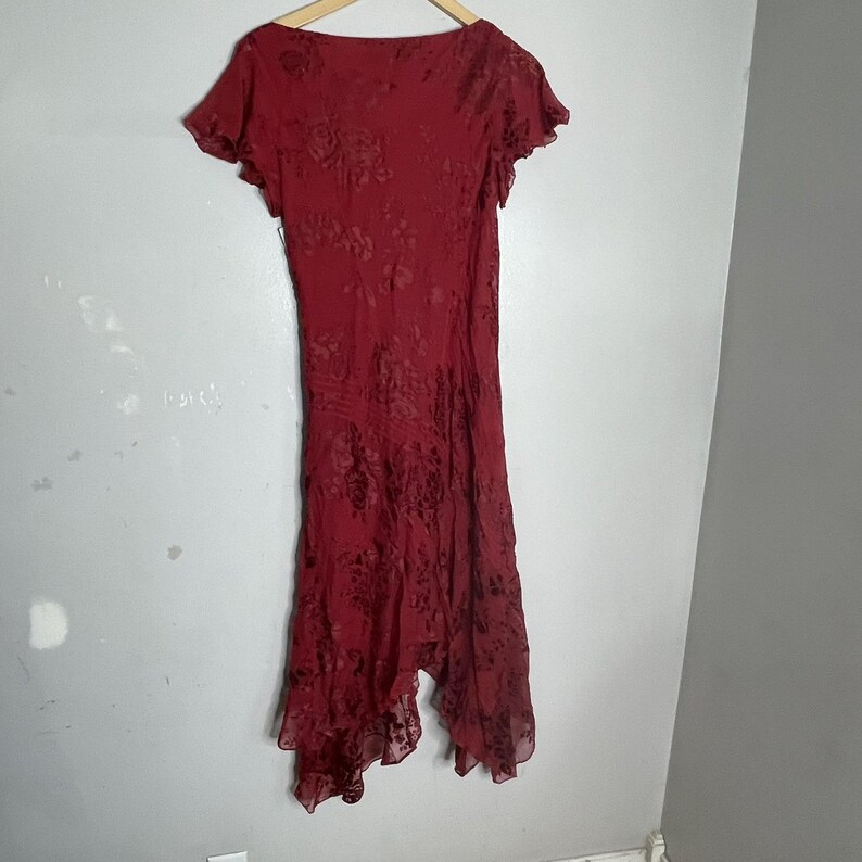 Vintage 90s Adrianna Papell Red Silk Floral Asymmetrical Dress Size 8 image 3