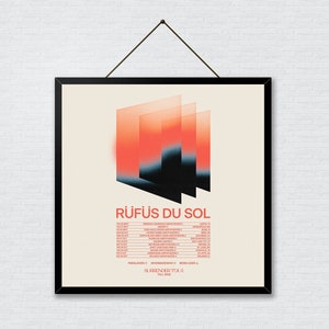Póster de la gira Surrender de Rüfüs Du Sol, póster de música dance, arte mural para amantes de la EDM