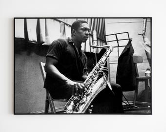 Pôster de John C., ícones do jazz, retrato de lenda da música