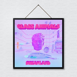 Póster de la portada del álbum "Dreamland" de Glass Animals, arte mural de indie rock, pósteres musicales
