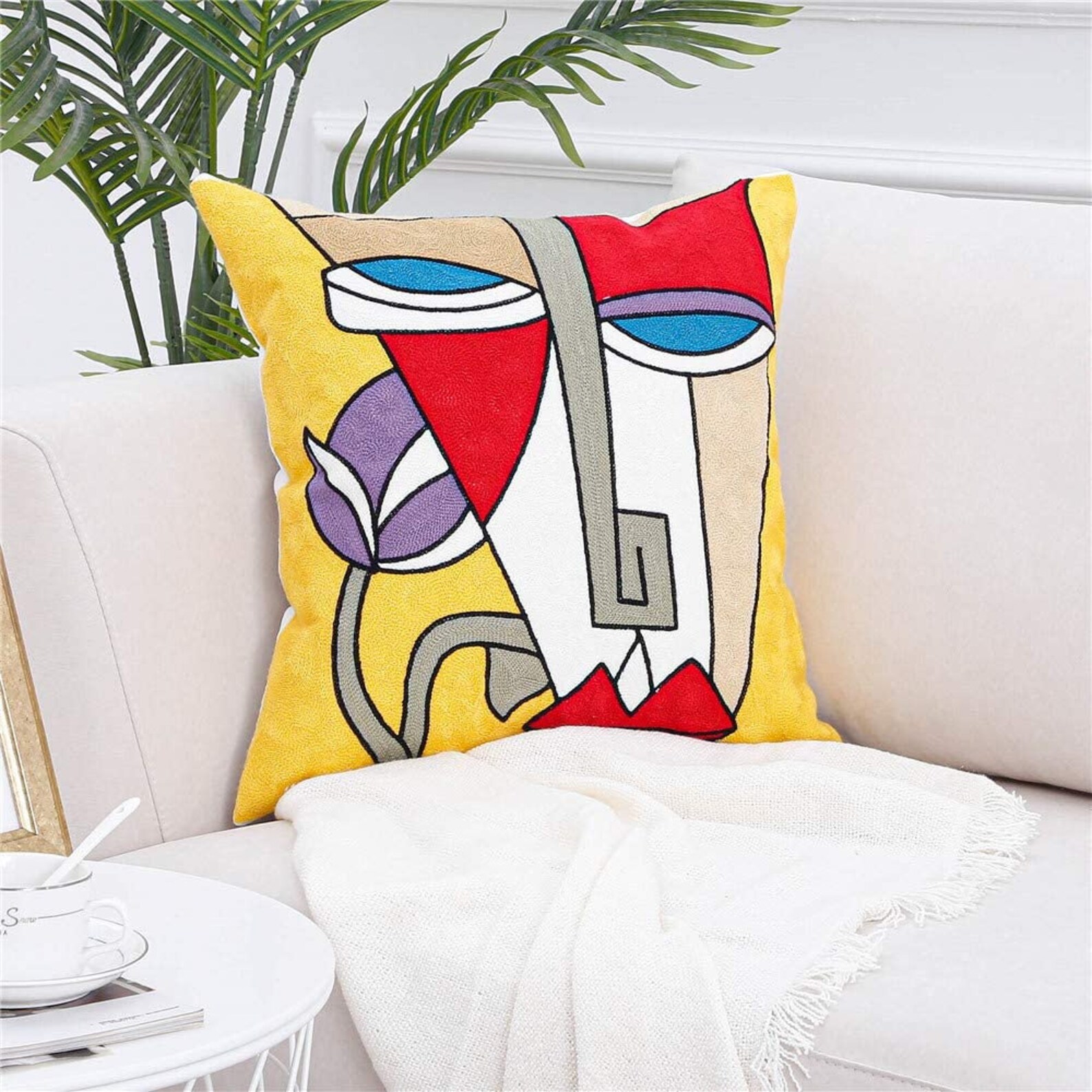 Set of 4 Embroidery Art Picasso Inspired Pillow Covers Etsy