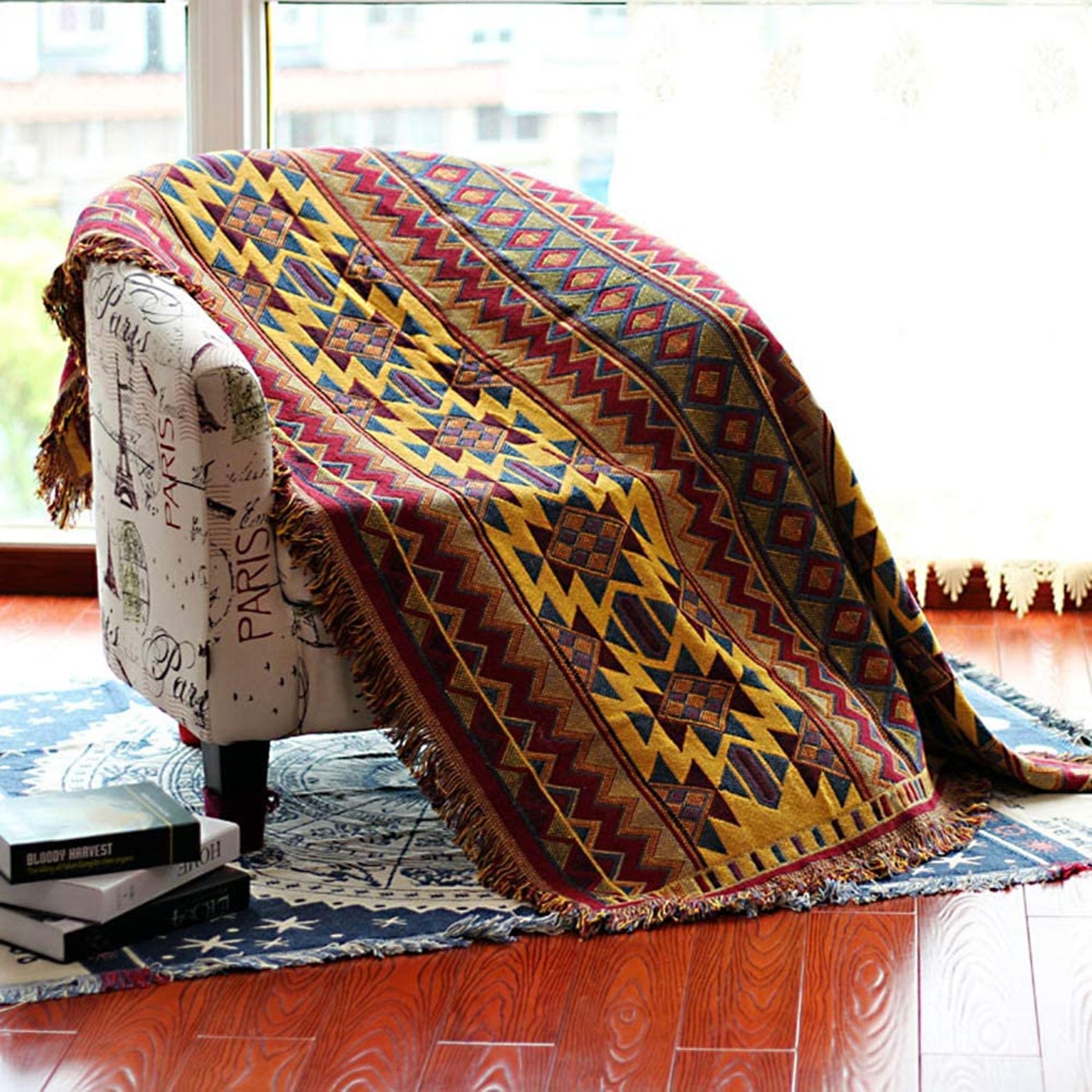 Indian Traditional Throw Blanket Oriental Carpet Colorful Etsy