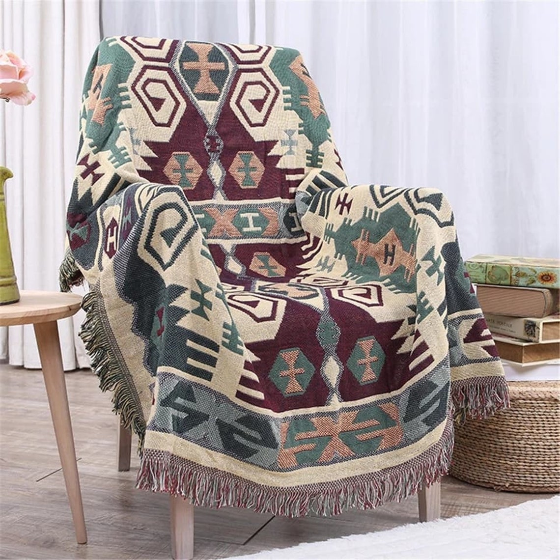 Bohemian Throw Blanket Colorful Tribal Pattern Sofa Chair Etsy