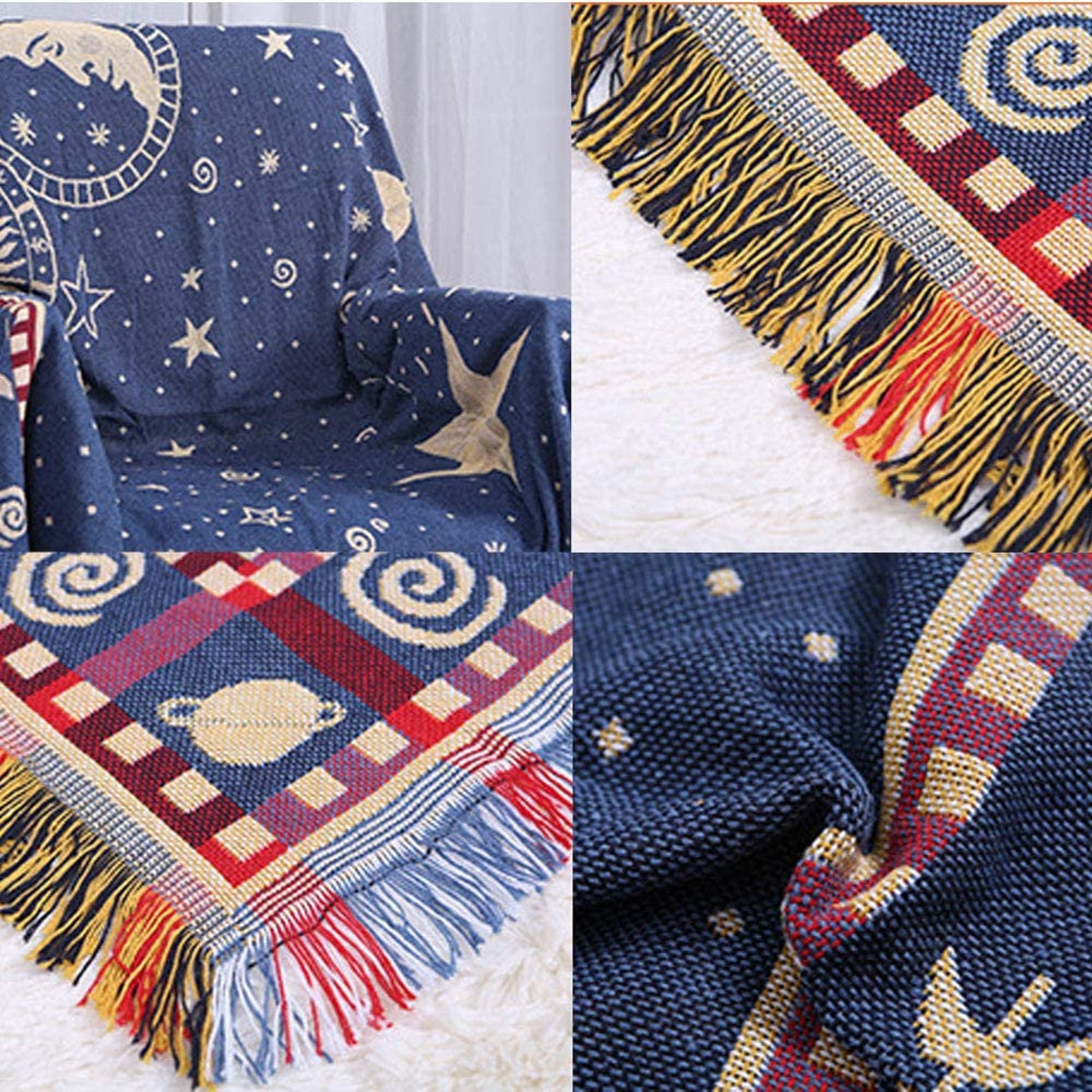 Night Sky The Moon and The Stars Throw Blanket Pure Cotton Etsy