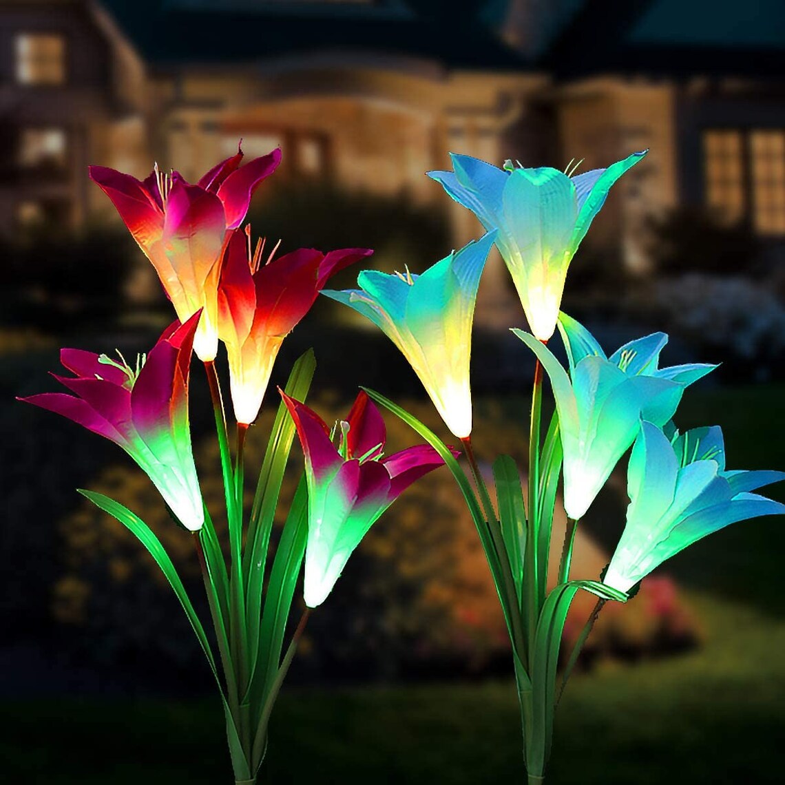 Set of 2 MultiColour Lily Flowers Outdoor Solar Lights Colour Etsy