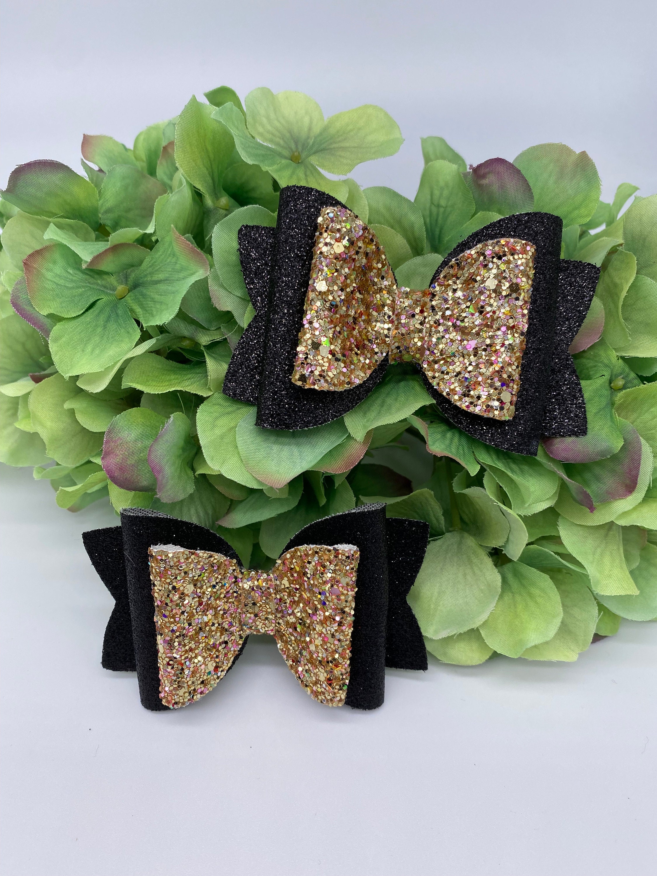 Set of Two Handmade Hair Bows Glitter Bow with Sparkles | Etsy