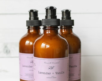 Lavender + Vanilla Lotion | Natural, handmade, hemp seed, avocado oil, nourishing, moisturizing, bath, gift idea, skin care, essential oils