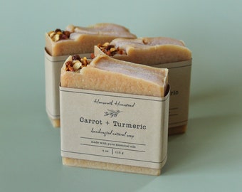 Carrot + Turmeric Bar Soap | Tallow, beef tallow, handmade, carrot puree, cold process, paprika, olive oil, rosemary, lemongrass, essential