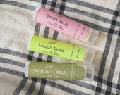 3 Pack of Lip Balm Vanilla Mint, Lemon Lime, Sweet Shop
