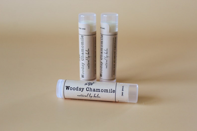 Woodsy Chamomile Lip Balm Natural, essential oils, bath, body, skin care, beeswax, shea butter, beeswax, coconut oil, gift image 2