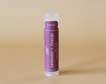 Lavender + Orange Lip Balm | Natural, handmade, moisturizing, beeswax, shea butter, coconut oil, gift idea