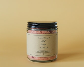 Glow Bath Salts | Luxury Body Self Care Gift Idea Essential Oil Natural Aromatherapy Soak Himalayan Salt Dead Sea Epsom Jasmine Geranium