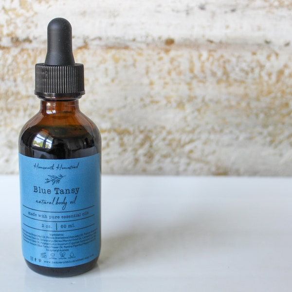 Blue Tansy Body Oil | All-natural, handmade, Geranium, Peppermint, moisturizing, body, face, serum, bath, gift