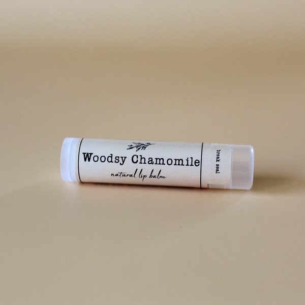 Woodsy Chamomile Lip Balm | Natural, essential oils, bath, body, skin care, beeswax, shea butter, beeswax, coconut oil, gift