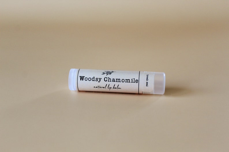 Woodsy Chamomile Lip Balm Natural, essential oils, bath, body, skin care, beeswax, shea butter, beeswax, coconut oil, gift image 1