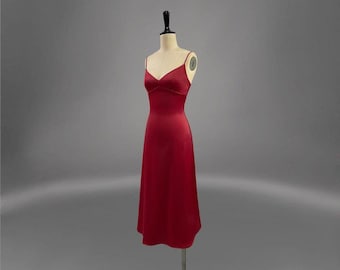 Ruby Red Satin Slip Dress – Midi Silk Blend, Bridesmaid Style DOO041