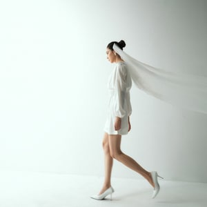 Custom Embroidered Tulle Wedding Veil | Low Drape, Chapel Length VOO010