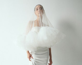 Pearl Wedding Veil / Ruffle Veil / Drop Veil / Custom Veil / White Veil  / Bridal Veil / Unique Wedding Veil / Gift for Bride OOA04