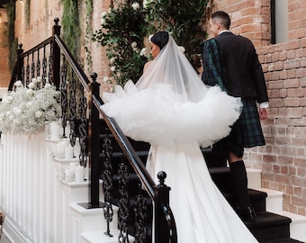 Ruffle wedding veil / Two Tier Wedding Veil / Hip Length Veil / Drop Veil / White Veil / Bridal Veil / Gift for Bride OOA09