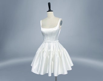 Mini Wedding Dress/ White Dress/ Bridal Dress/ Engagement Dress/ Short Wedding Dress/ Plus Size Dress / Gift for Bride OOA74