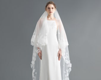 Two Tier Wedding Veil/ Floor Length Wedding Veil / Wedding Veil / Bridal Veil / Flower Wedding Veil / Gift for Bride OOA32